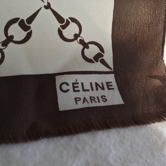 Vintage Celine of Paris Silk Long Scarf - Brown and Off-White/Cream - Picture 2 of 5